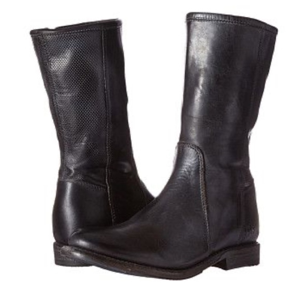 BED STU ANNETTE COBBLER SERIES BLACK RUSTIC BLUE MID CALF BOOTS SIZE 6.5